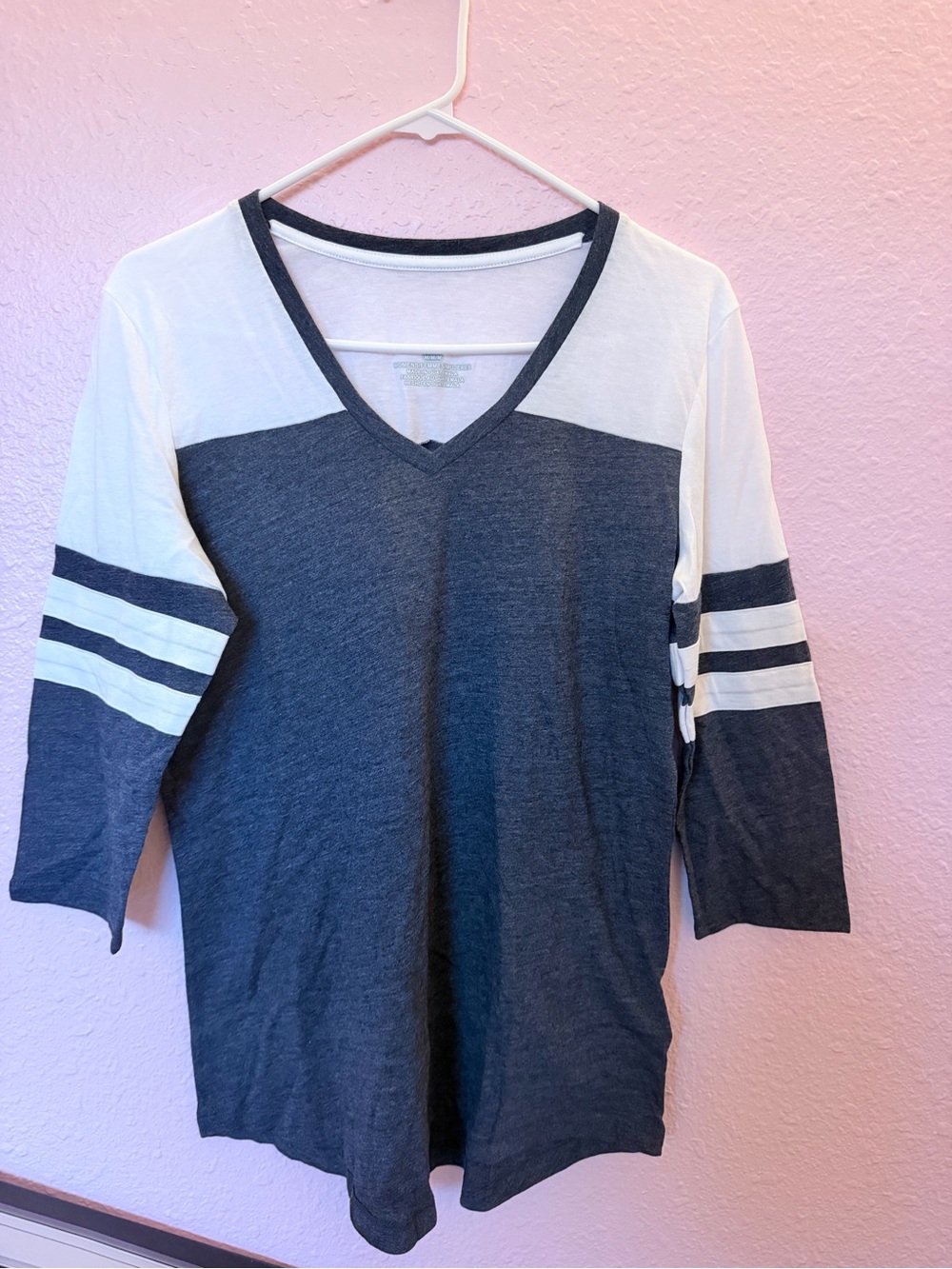 Source Unknown Navy and White V-Neck Varsity Stripe Top never worn